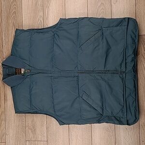EDDIE BAUER Goose Down Puffer‎ Dark Green Nylon USA Sz S Full Zip Mens Vest RARE